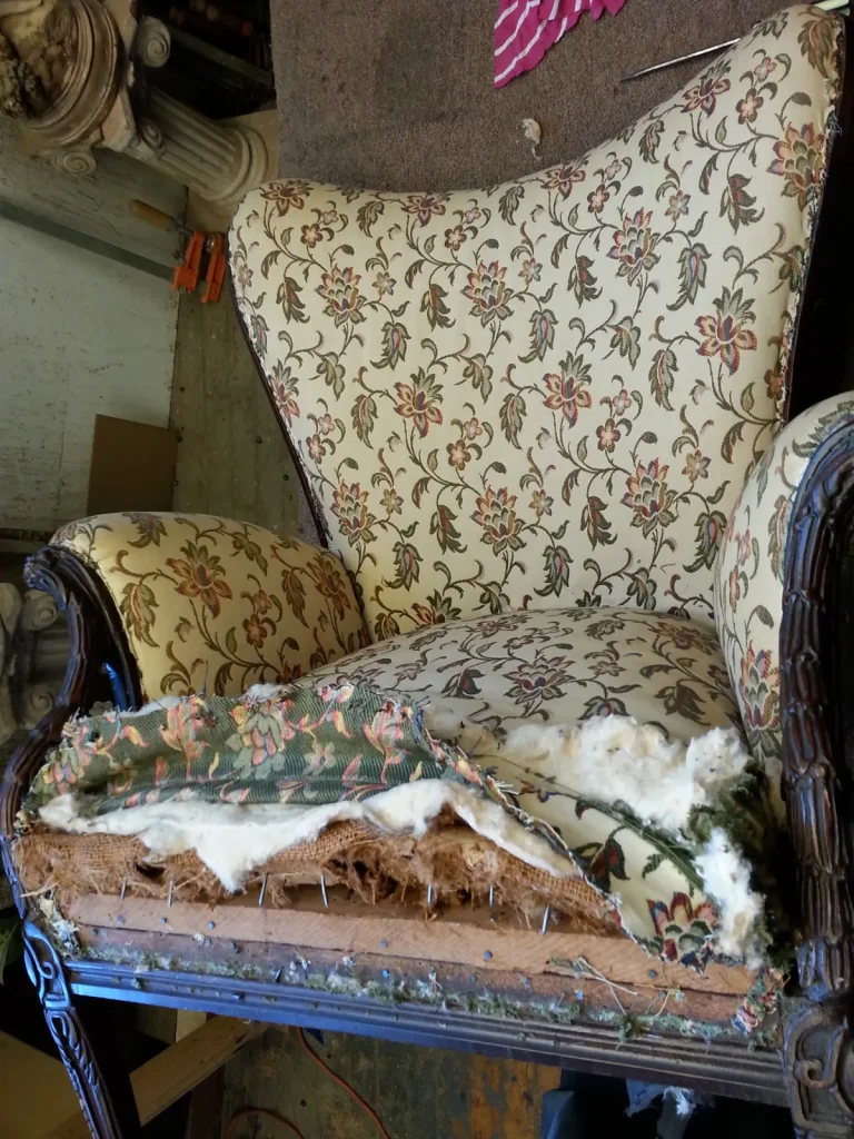 Art Deco High Back Chair — Reupholstery — before restoration by Olek Inc.