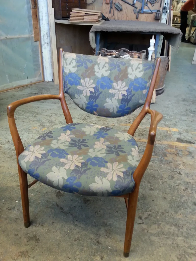 Finn Juhl Armchair — Repair, Refinishing & Reupholstery — before restoration by Olek Inc.