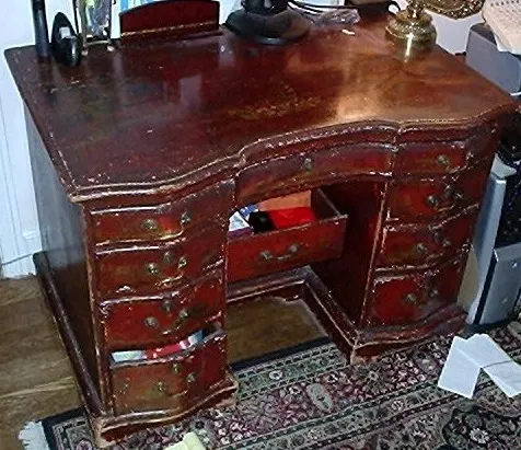 Chinese Cinnabar Parcel Gilt & Lacquered Desk — Conservation — Before