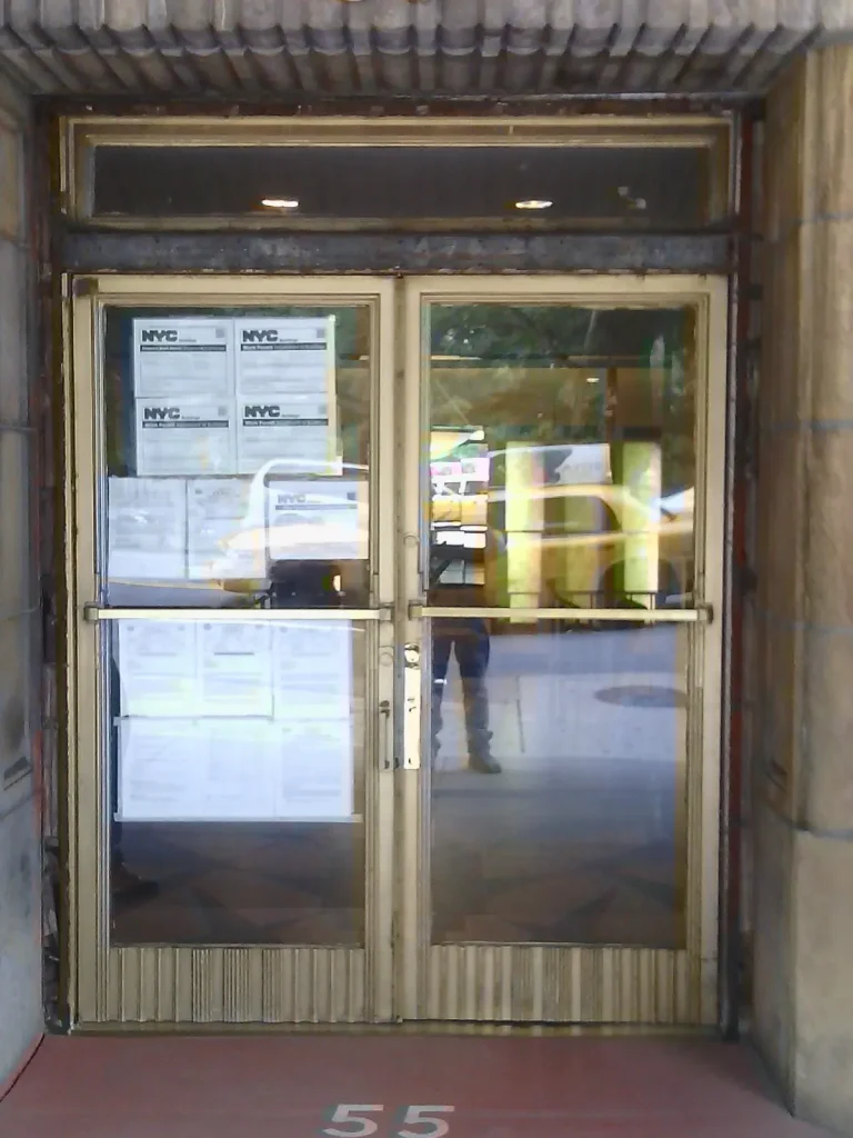 Art Deco Steel, Bronze & Aluminum Door — "Ghostbusters" Building — before restoration by Olek Inc.