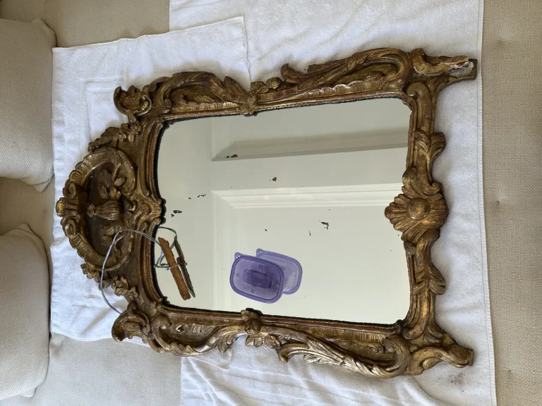 French gilt Louis XV period mirror before restoration and gilding by Olek Inc.