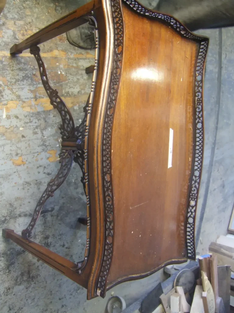 Georgian Coffee Table — Fretwork Repair & French Polish — before restoration by Olek Inc.
