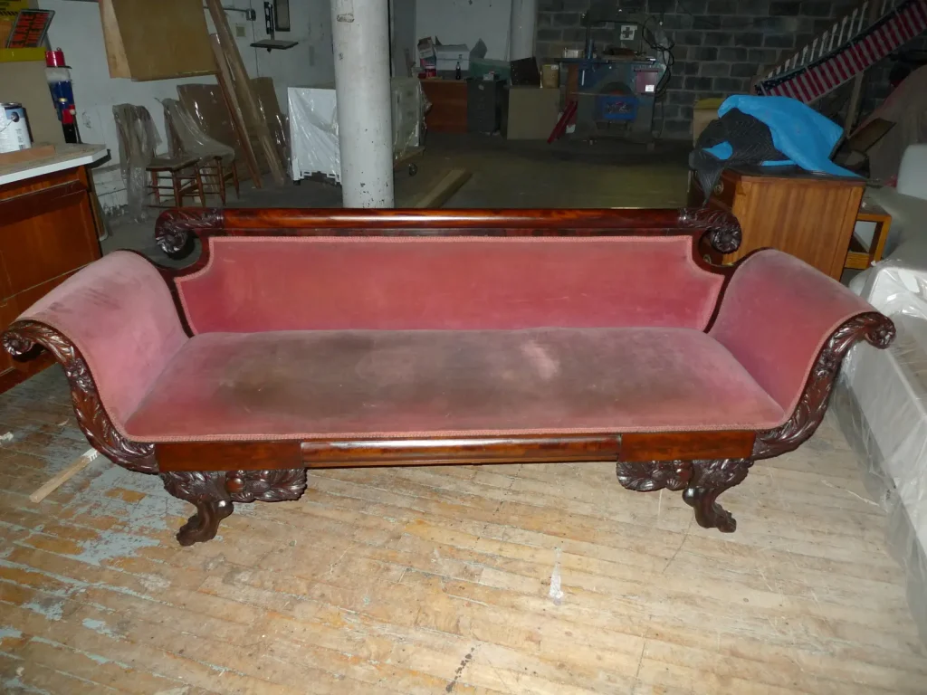 American Federal Duncan Phyfe Sofa — Reupholstery — Before