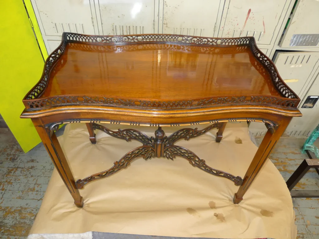 Georgian Coffee Table — Fretwork Repair & French Polish — after restoration by Olek Inc.