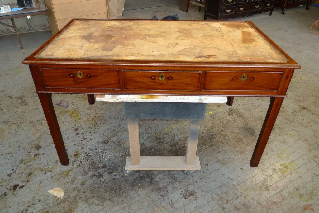 18th Century Bureau Plat Desk — French Polish & Leather Top — Before