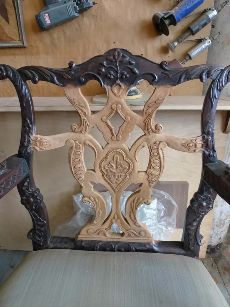 Carved Georgian Armchair restoration by Olek Inc.