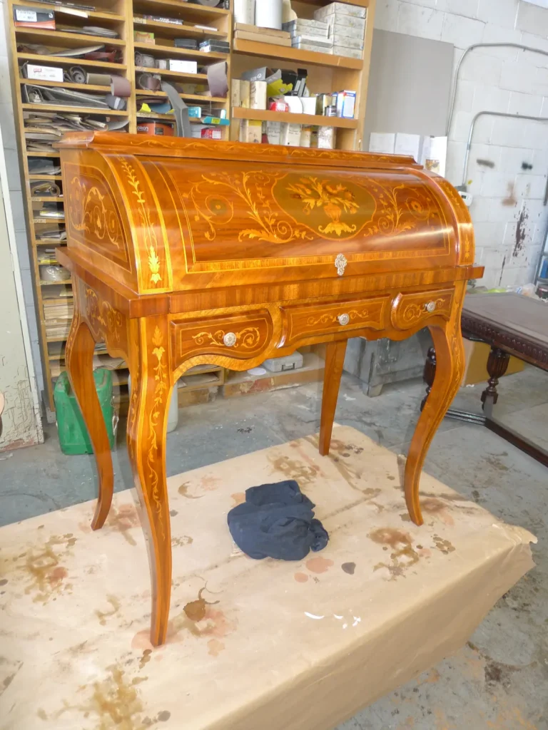 Louis XV Marquetry Cylinder Desk — Refinishing & Repair — after restoration by Olek Inc.