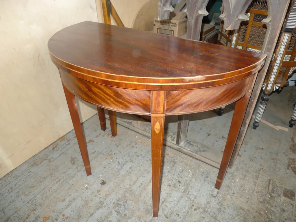 Federal Demilune Console Table — French Polish — Before