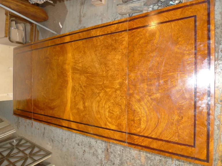 American Empire Burl Chestnut Drop Leaf Table restoration by Olek Inc.