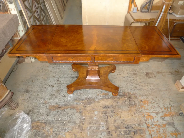 American Empire Burl Chestnut Drop Leaf Table — Refinishing — after restoration by Olek Inc.
