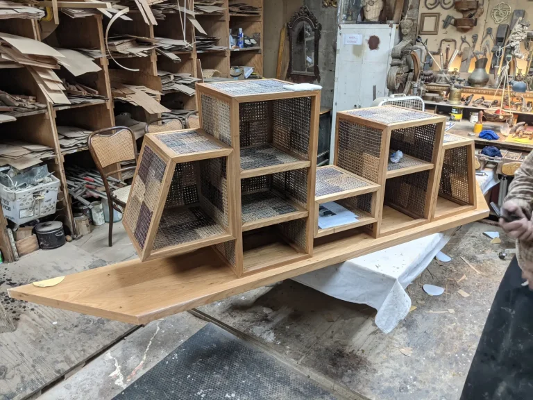 Campagna Brothers cabinet before repair and restoration by Olek Inc. for Friedman Benda art dealer