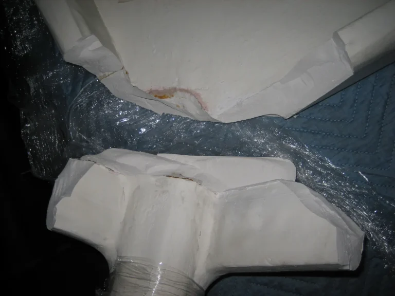 John Dickinson Plaster Art Coffee Table — Repair — before restoration by Olek Inc.