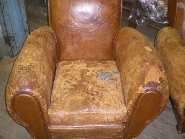Art Deco French Leather Club Chairs restoration by Olek Inc.