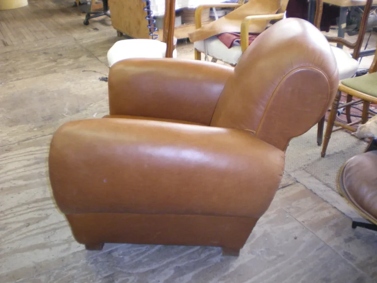 Art Deco French Leather Club Chairs restoration by Olek Inc.