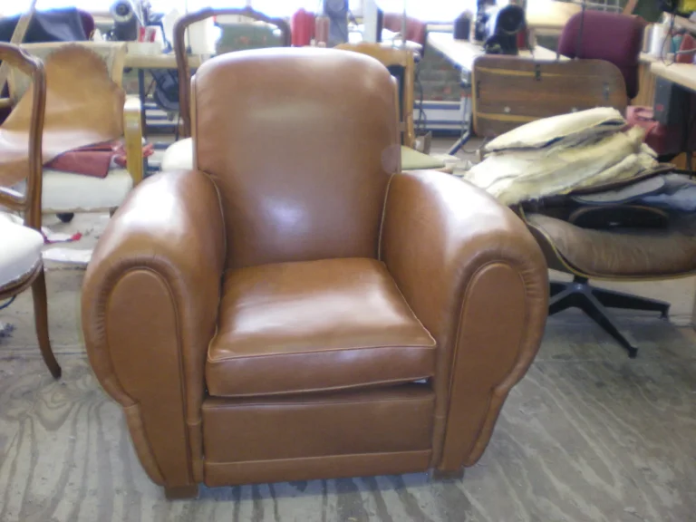 Art Deco French Leather Club Chairs restoration by Olek Inc.